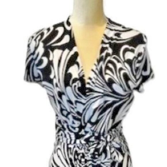 MICHAEL KORS Black & White Abstract Print V-Neck Hi/Lo Hem Maxi Dress Size-2 NWT - Picture 4 of 8